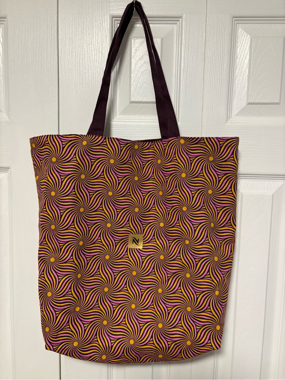 Nespresso NWOT Stylish Pink & Plum Patterned Reversible Tote Bag